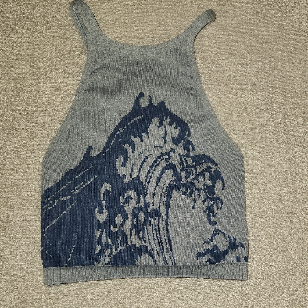FP Movement Gray and Blue Wave Pattern Crop Top